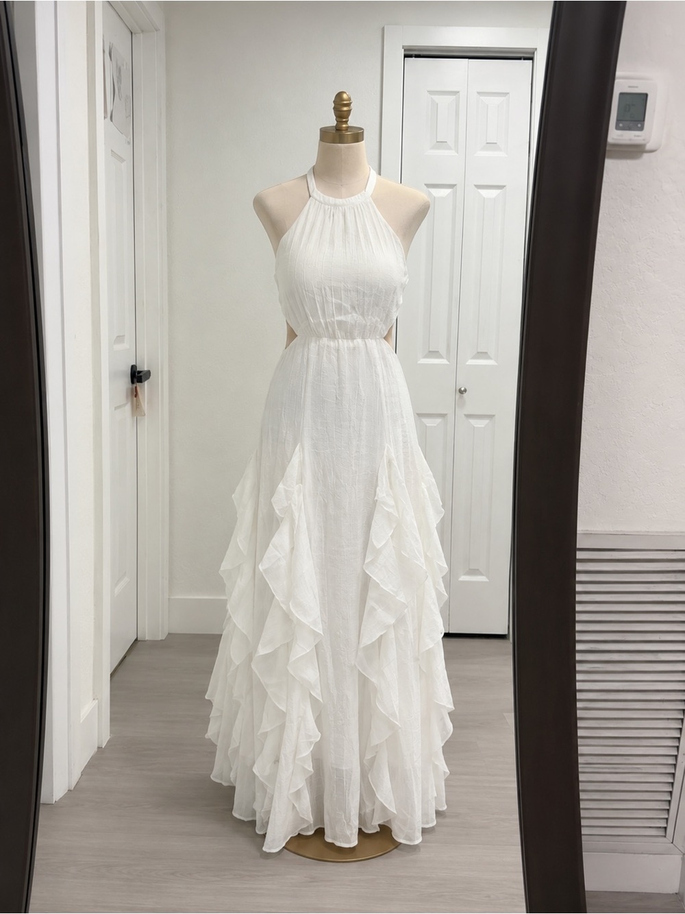 Halter Ruffle Maxi Dress in White
